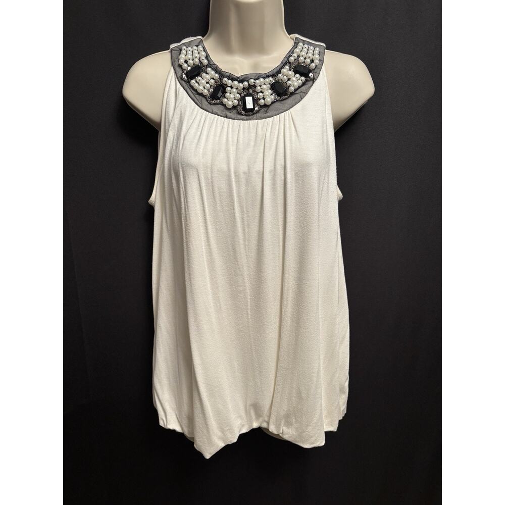 Dressbarn Ivory Embellished Tank | Petite Large | Pearl & Stone Details